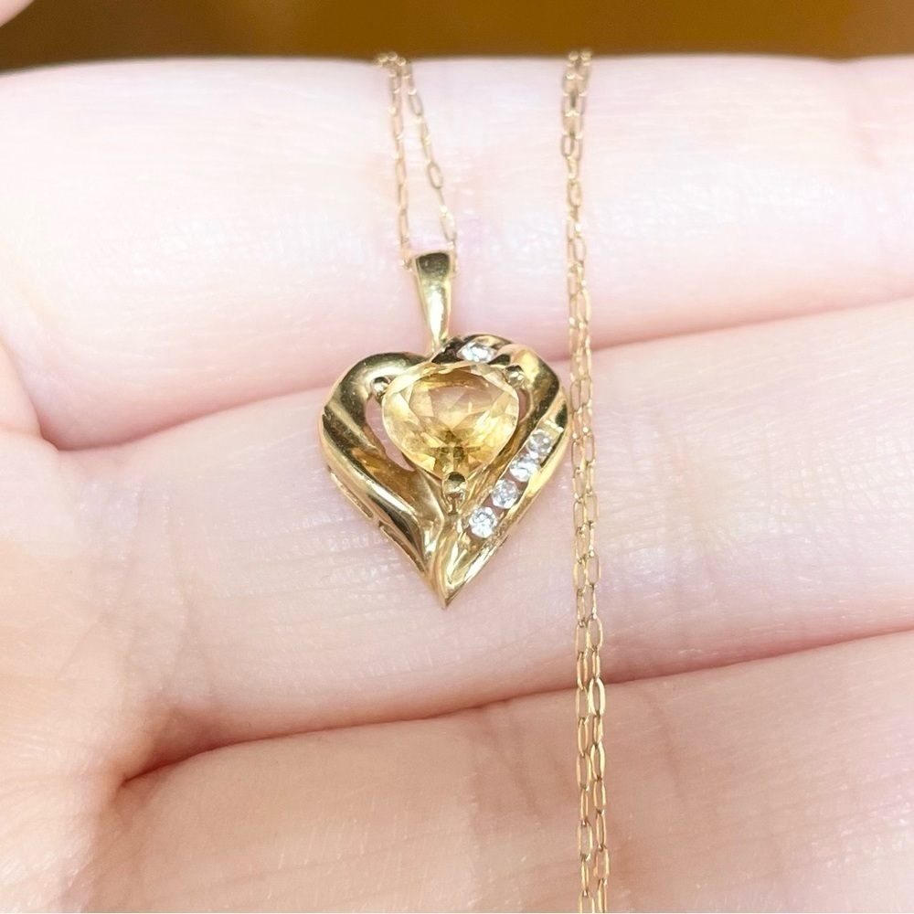 yellow orange citrine cz 10k solid yellow gold heart shaped pendant neck…​ - Picture 5 of 11
